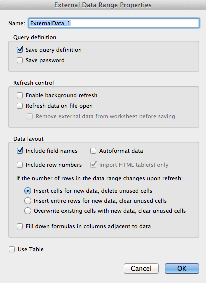 excel for mac delete table names